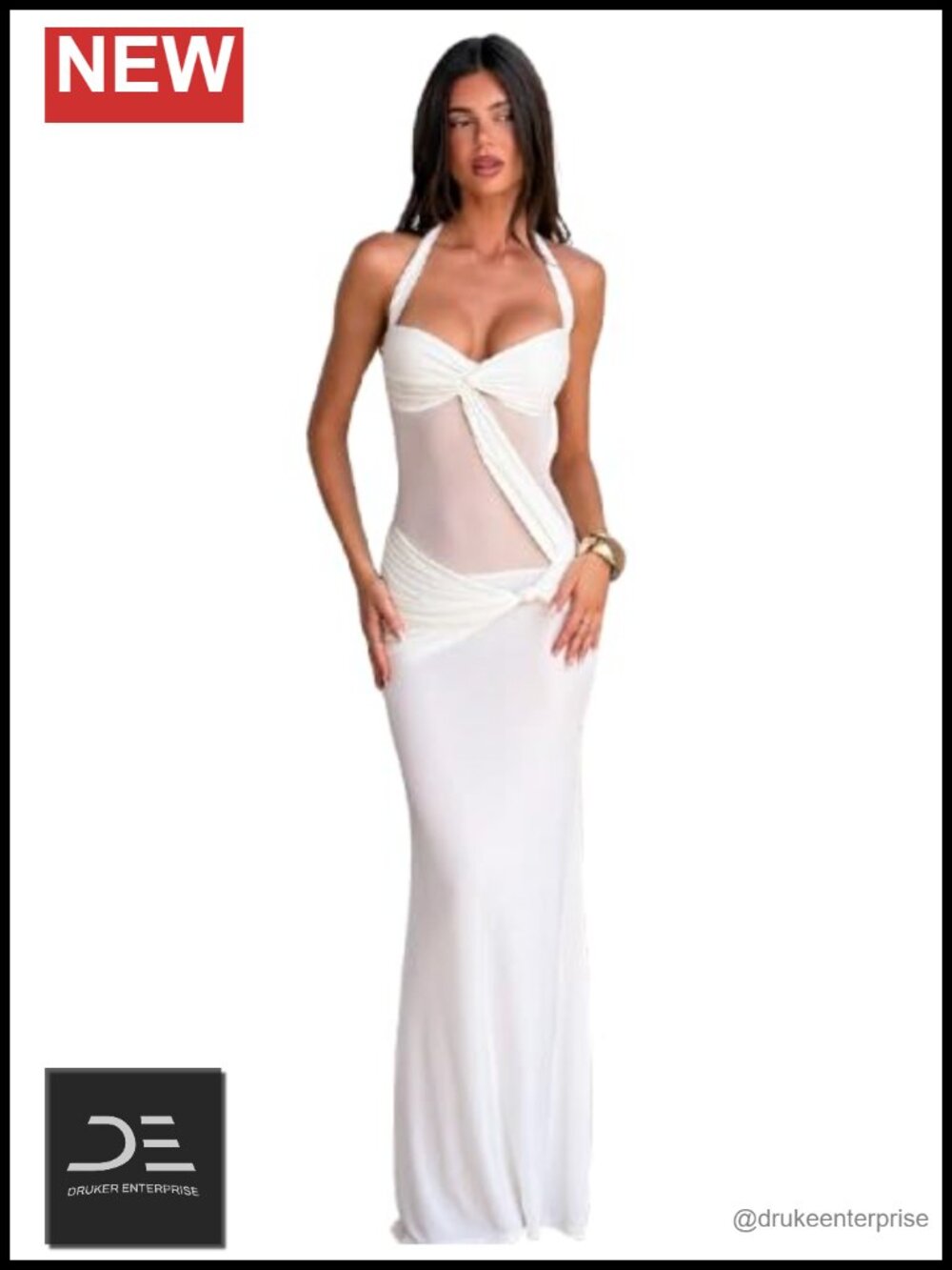 Halter Neck Backless Maxi Dress with Mesh Cut-Outs
